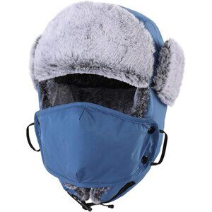 Faux Fur Lined Trapper Hat for Men and Women with Face Mask for Winter